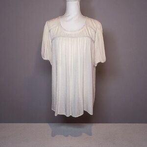 FLOWER & FEATHER Bohemian Style Swiss Dots Blouse in Off White/Beige Size 3X